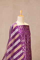 Wine Pure Raw Silk Unstitched Suit Set with Watergold Zari Woven Floral Jaal
