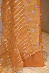Mustard Yellow Tissue Silk Unstitched Suit Set with Floral Print
