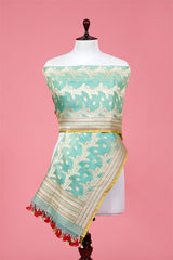 Chanderi Dupatta, green dupatta, Sage green dupatta, Dupatta for women, Dupatta Design, printed dupatta