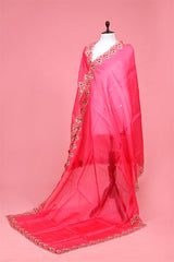 Crimson Pink Zardozi Embroidered Organza Silk Dupatta
