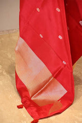 Red Banarasi Silk Dupatta with Zari Birds Motifs