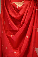 Red Banarasi Silk Dupatta with Zari Birds Motifs