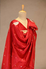 Red Banarasi Silk Dupatta with Zari Birds Motifs