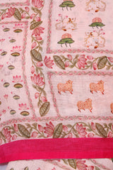 Peach Linen Dupatta with Pichwai Motifs