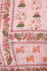 Peach Linen Dupatta with Pichwai Motifs