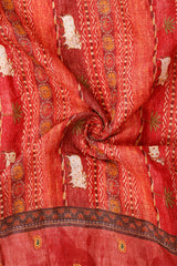 Red Linen Dupatta with Digital Printed Baluchari Motifs