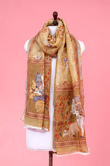 Dupatta, Brown Dupatta, Pichwai Dupatta, Dupatta for women, Printed Dupatta, Linen Dupatta