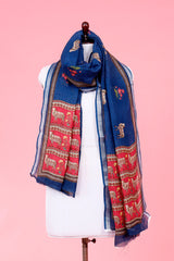 Dupatta, blue Dupatta, Pichwai Dupatta, Dupatta for women, Printed Dupatta, Linen Dupatta