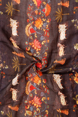 Black Linen Dupatta with Digital Printed Floral Motifs