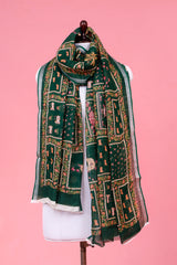 Dupatta, Green Dupatta, Pichwai Dupatta, Dupatta for women, Printed Dupatta, Linen Dupatta