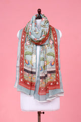 Dupatta, Powder Blue Dupatta, Pichwai Dupatta, Dupatta for women, Printed Dupatta, Linen Dupatta