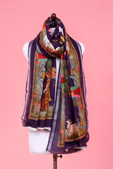 Dupatta, purple Dupatta, Pichwai Dupatta, Dupatta for women, Printed Dupatta, Linen Dupatta