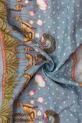 Steel Blue Linen Dupatta with Digital Printed Pichwai Motifs