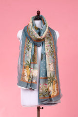 Dupatta, Grey Dupatta, Pichwai Dupatta, Dupatta for women, Printed Dupatta, Linen Dupatta