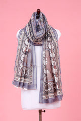 Dupatta, Grey Dupatta, Pichwai Dupatta, Dupatta for women, Printed Dupatta, Linen Dupatta