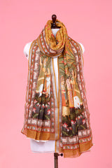 Dupatta,Deep Mustard Dupatta, Pichwai Dupatta, Dupatta for women, Printed Dupatta, Linen Dupatta