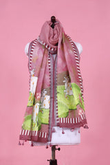 Dupatta, pink Dupatta, Pichwai Dupatta, Dupatta for women, Printed Dupatta, Linen Dupatta