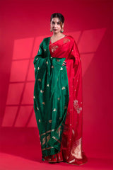 Green  Banarasi Silk Dupatta with Bird Motifs