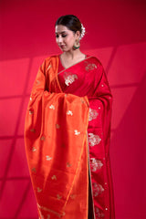 Saffron Banarasi Silk Dupatta with Bird Motifs