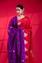 Purple Banarasi Silk Dupatta with Kamdhenu Pichwai Motifs