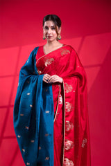 Blue Banarasi Silk Dupatta with Bird Motifs