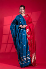 Blue Banarasi Silk Dupatta with Bird Motifs