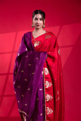 Purple Satin Silk Banarasi Dupatta with Bird Motifs