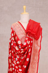 Red Banarasi Katan Silk Dupatta with Zari Polka Dots