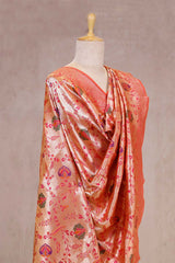 Peach Banarasi Dupatta with Gold Zari Floral Jaal