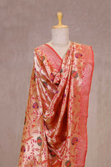 Peach Banarasi Dupatta with Gold Zari Floral Jaal
