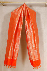Orange Banarasi Dupatta with Gold Zari Pichwai Jaal Work
