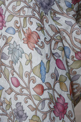 Grey Linen Dupatta with Digital Kalamkari Floral Jaal Prints