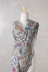 Grey Linen Dupatta with Digital Kalamkari Floral Jaal Prints