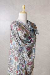 Grey Linen Dupatta with Digital Kalamkari Floral Jaal Prints