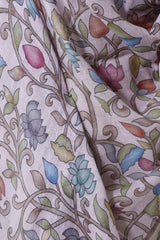 Mauve Linen Dupatta with Digital Kalamkari Floral Jaal Prints