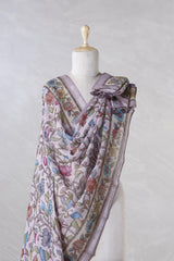 Mauve Linen Dupatta with Digital Kalamkari Floral Jaal Prints