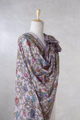 Mauve Linen Dupatta with Digital Kalamkari Floral Jaal Prints