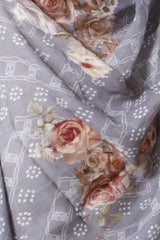 Steel Grey Pure Linen Dupatta with Floral Rose Prints