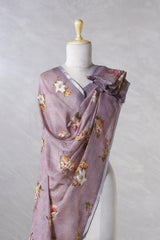 Light Mauve Pure Linen Dupatta with Floral Prints