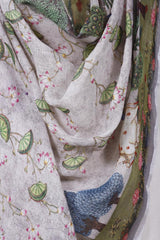 Grey Pure Linen Dupatta with Pichwai Floral Prints