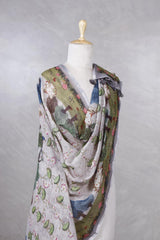 Grey Pure Linen Dupatta with Pichwai Floral Prints