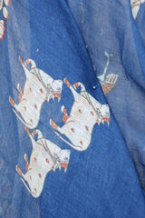 Blue Pure Linen Dupatta with Pichwai Cow Motifs