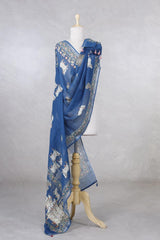 Linen Dupatta, blue dupatta, pure linen dupatta, linen printed dupatta