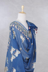 Blue Pure Linen Dupatta with Pichwai Cow Motifs