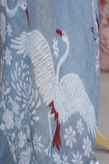 Sky Blue Pure Linen Dupatta with Bird Motifs