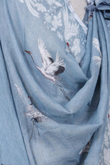 Sky Blue Pure Linen Dupatta with Bird Motifs
