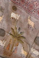 Brown Pure Linen Dupatta with Ajrakh and Pichwai Prints