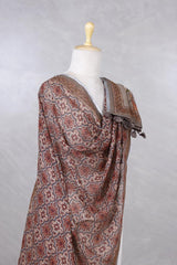 Brown Pure Linen Dupatta with Ajrakh and Pichwai Prints
