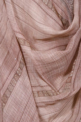 Apricot Brown Linen Dupatta with Traditional Printed Pallu