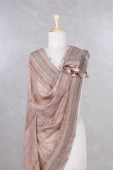 Apricot Brown Linen Dupatta with Traditional Printed Pallu